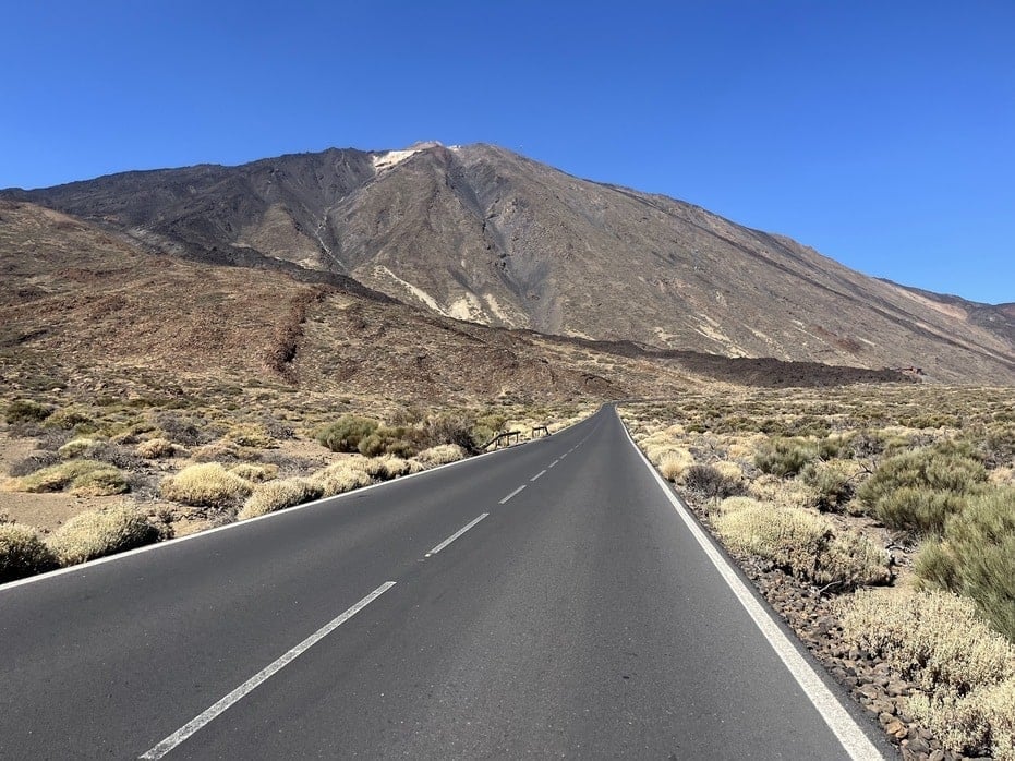 Mount Teide and the road to the cable car station at 2,356m