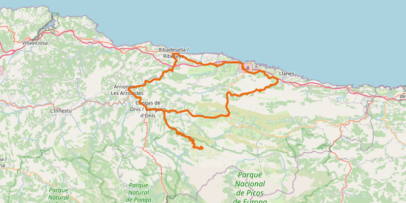 Route map for Lagos de Covadonga