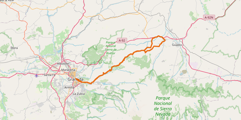 Route map for Granada - Purullena - Granada