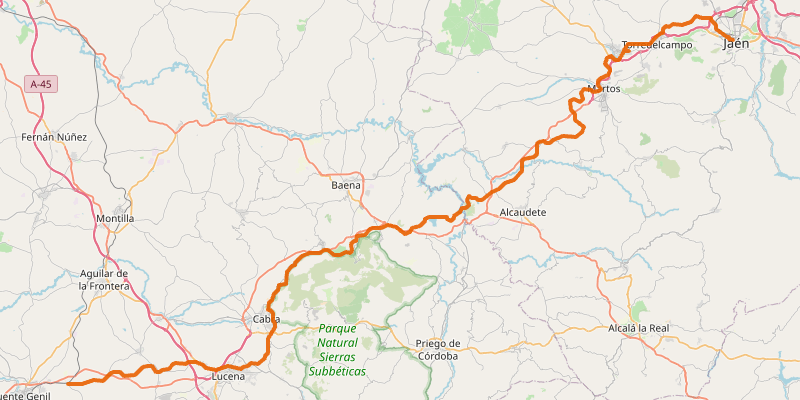 Route map for Vía verde del Aceite