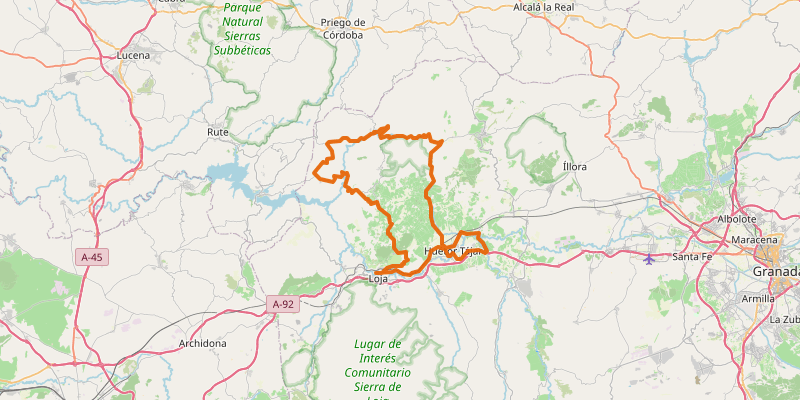 Route map for Vía de la Plata & Ruta del Agua gravel loop