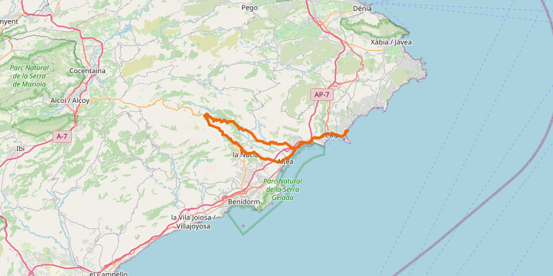 Route map for Guadalest