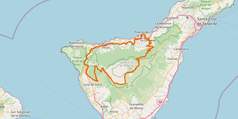 Route map for Teide from Puerto de la Cruz (via Santiago del Teide)